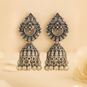 Silver Dome Jhumka Earrings
