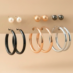 Metallic Hoop & Stud Set (Earrings Combo)